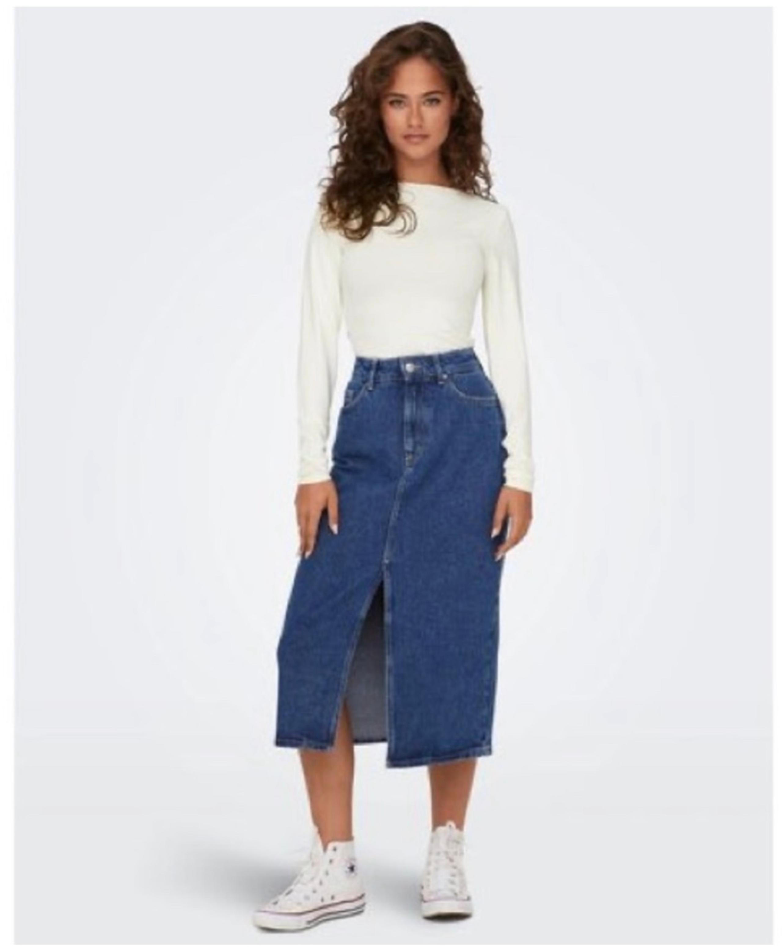 Like New Women’s Size 4 (Euro Sz 36) H&M Denim Midi Skirt In Dark Denim Blue
