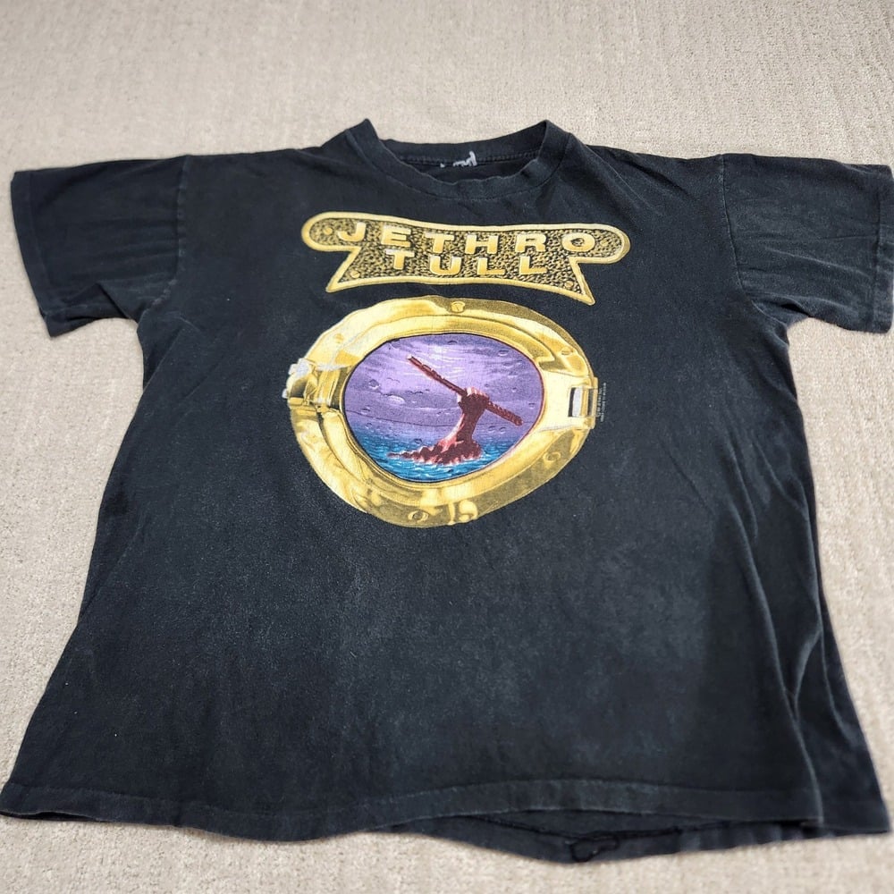 Vintage 1989 JETHRO TULL Band T Shirt Adult Large Black Rock Island Brockum 80s