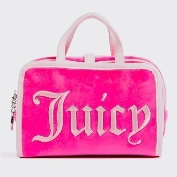 Juicy Couture Hot Pink Velour Iris Beauty Cosmetics Make-Up Travel Bag Set