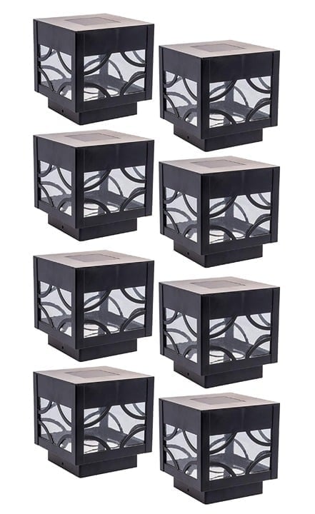 8 Pack Pulsar Solar Powered LED Post Cap Light for 4x4 or 5x5 Posts (Black)