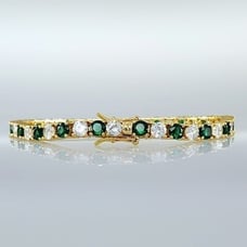 14K Gold Womens 2ct Green Emerald Gemstone Diamond Tennis Bracelet 7.5 Jewelry