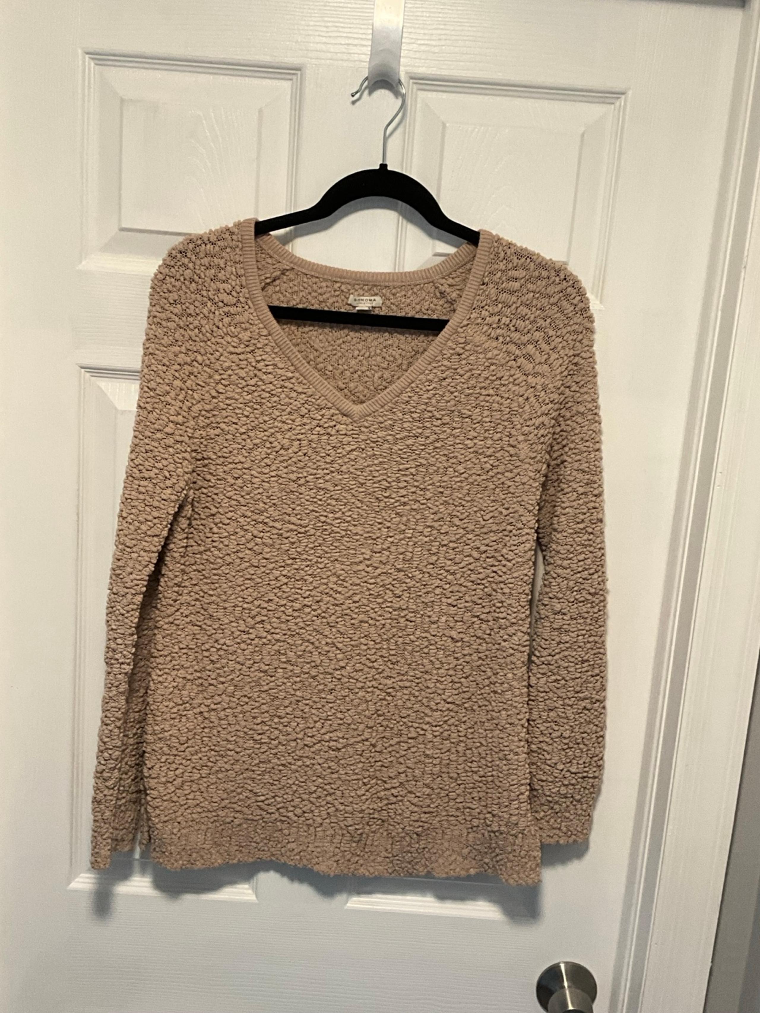 Sonoma Tan Chunky Knit V-Neck Pullover Sweater Size Medium