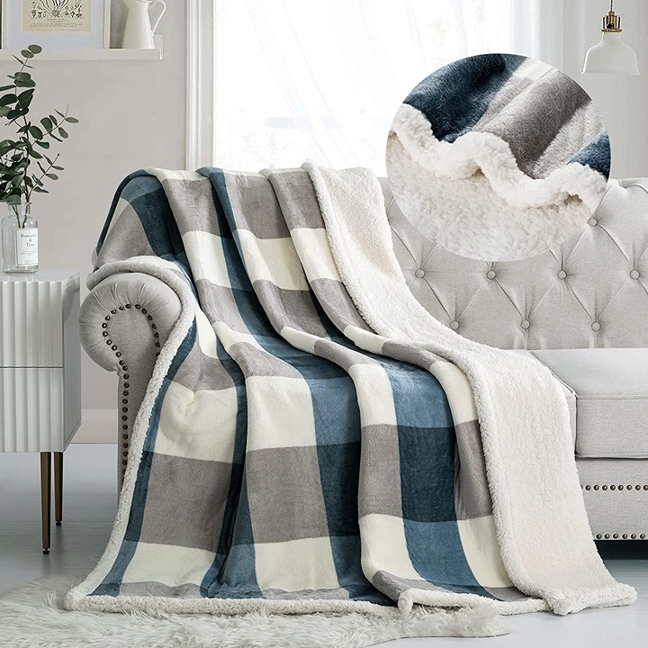Sherpa Fleece Throw Blanket 60 x 80 Reversible Plush Fluffy Lattice