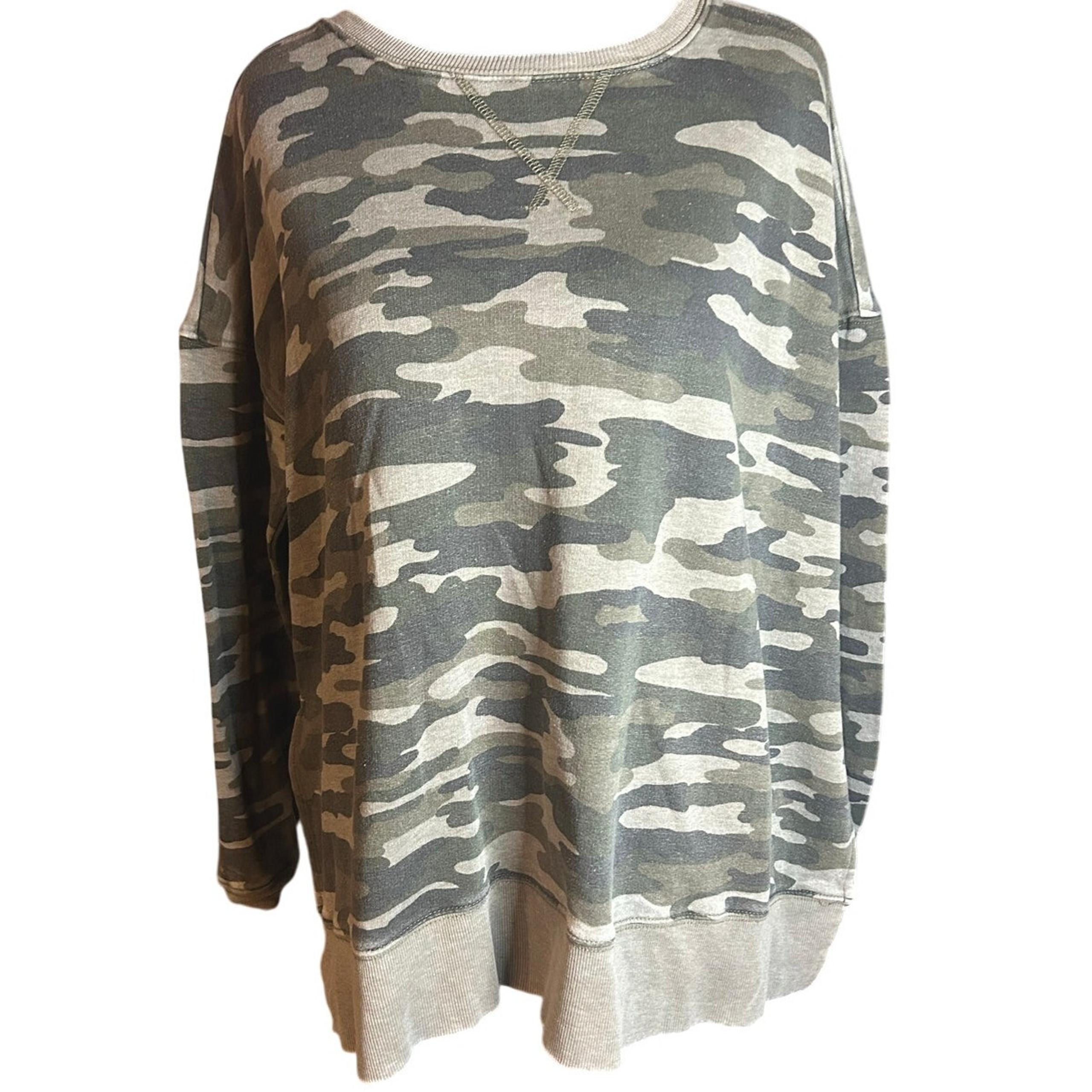 Lucky Brand Camo Print Pullover Sweatshirt Women’s S/P Cozy Drop Shoulder