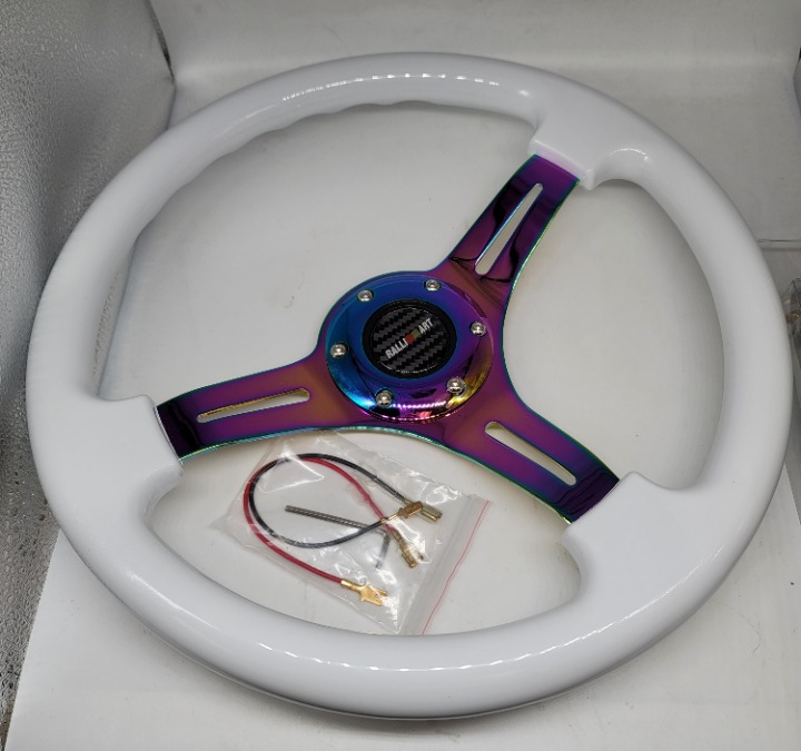 NEW 350mm 14 Universal Ralliart ABS Racing Steering Wheel White With Neo Spoke