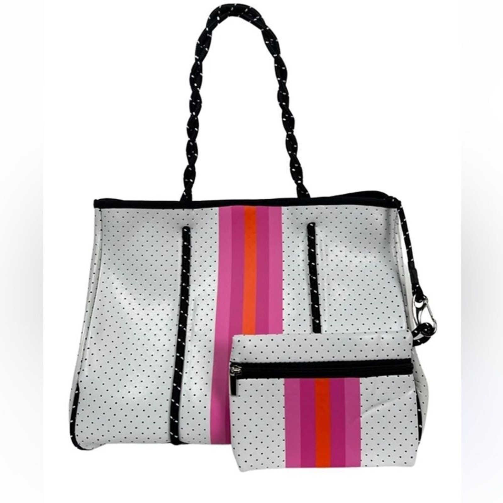 Large Neoprene Tote White,Pink & Black with Wristlet