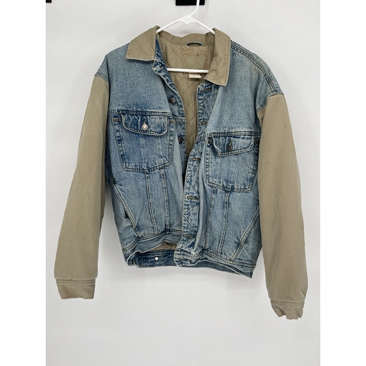 VTG Gap Two Tone Men's Denim Trucker Jacket Blue/Beige • Med *Staining/damge*