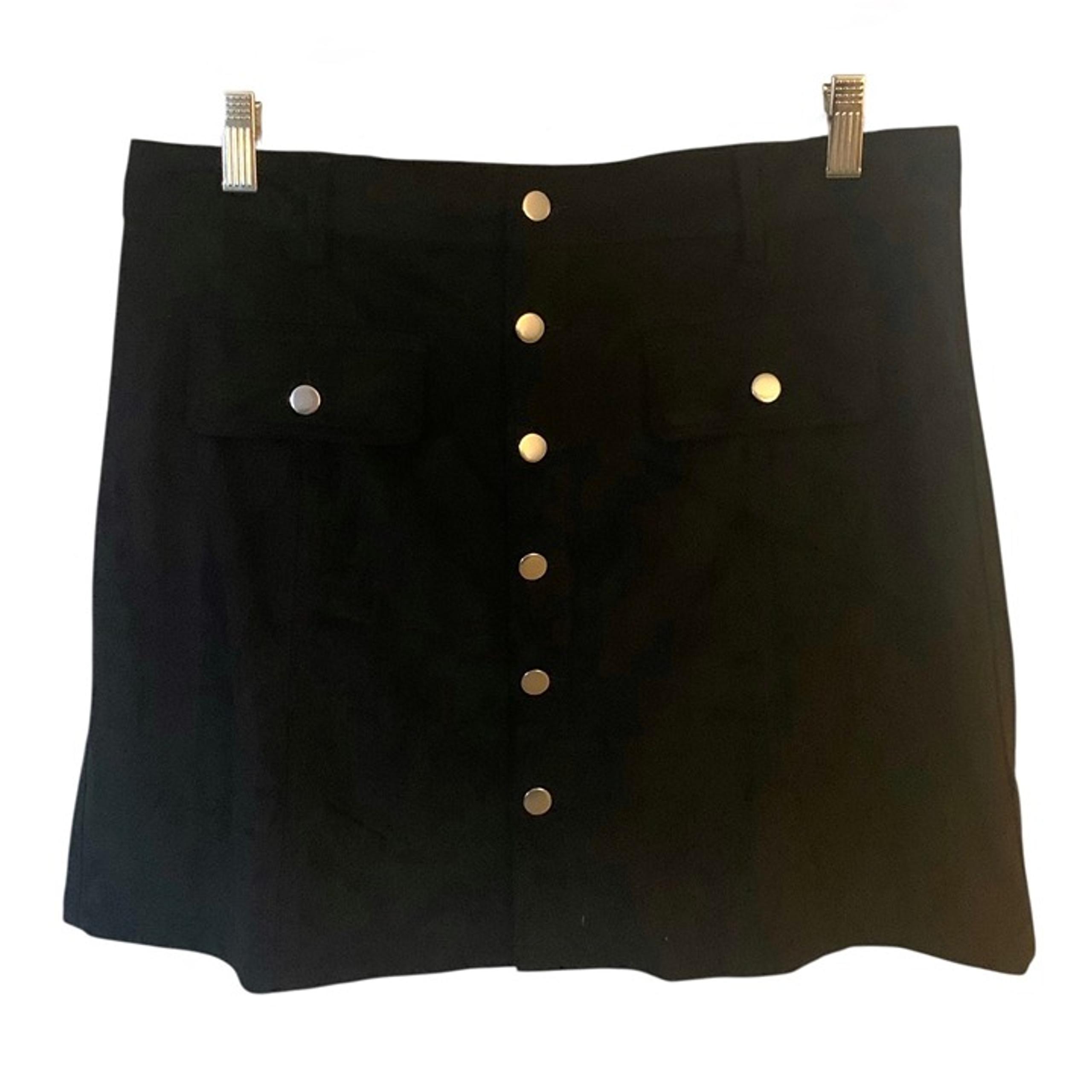 SHE + SKY Solid Black Button-Down Faux Suede Mini-Length Skirt NWT Size Large