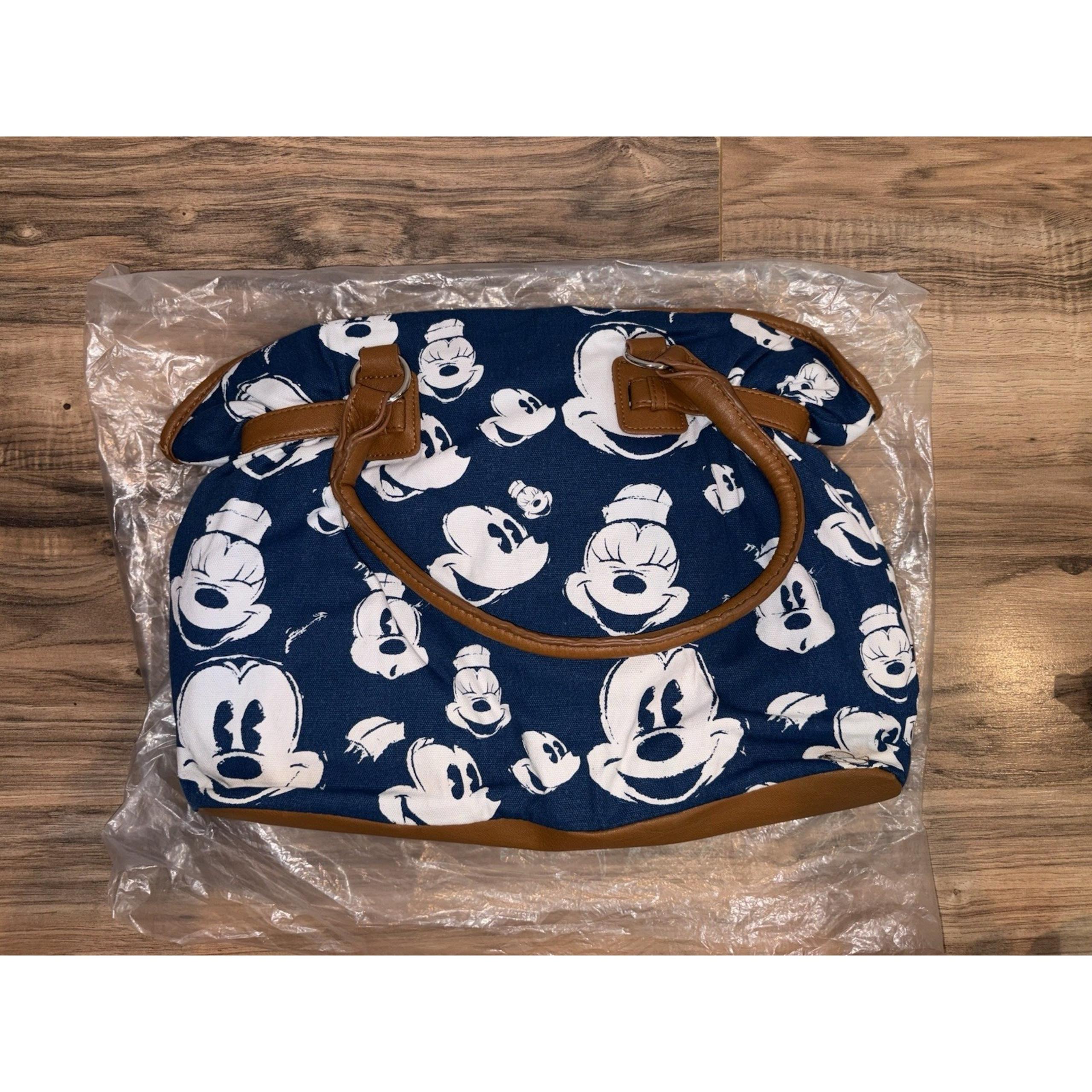 Disney Mickey Mouse Tote Bag Blue Canvas Clutch Leather Purse Vintage New Y2K