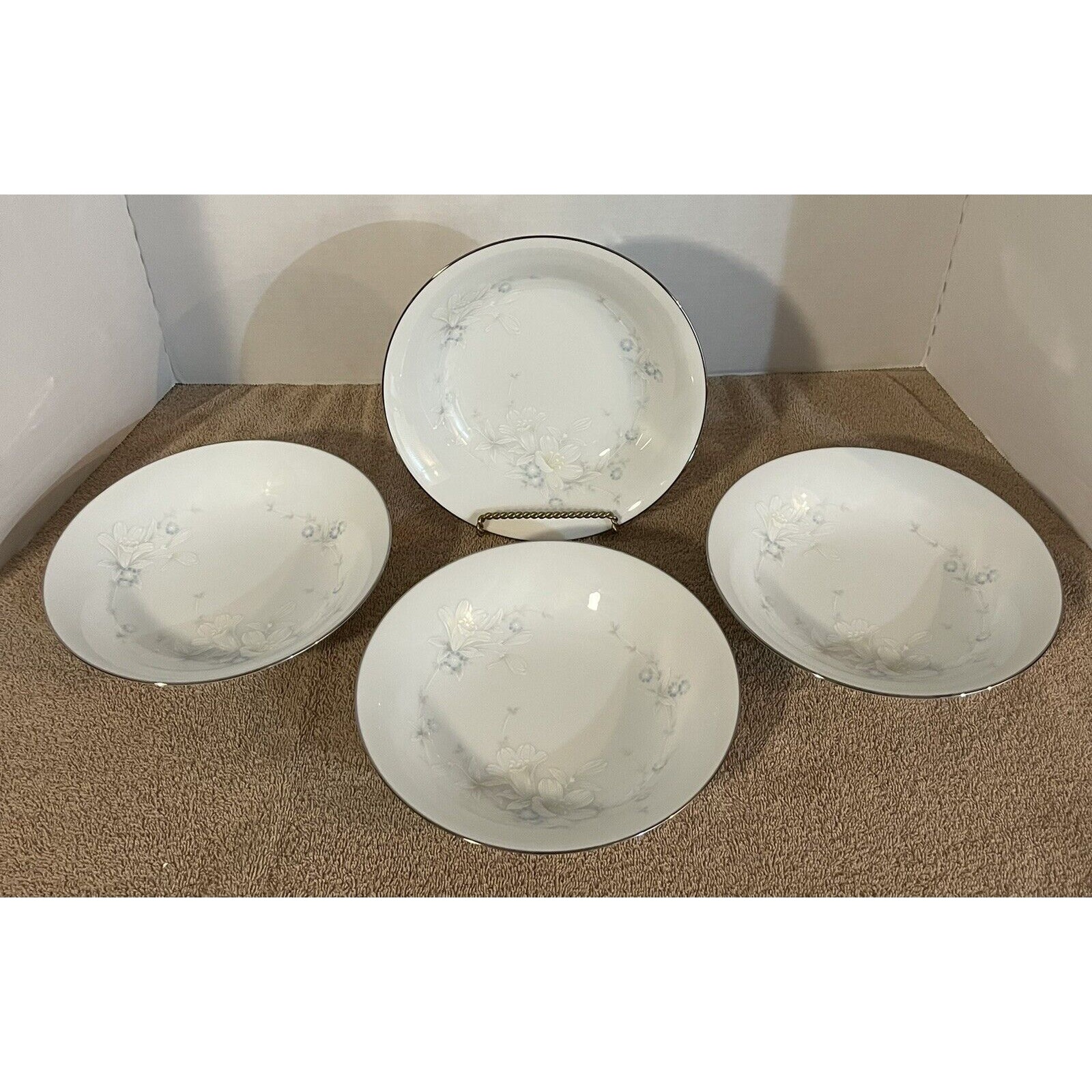 (4) Noritake 3132 Cache Pot Fruit Bowl Pale Pastel Florals Platinum Trim RARE