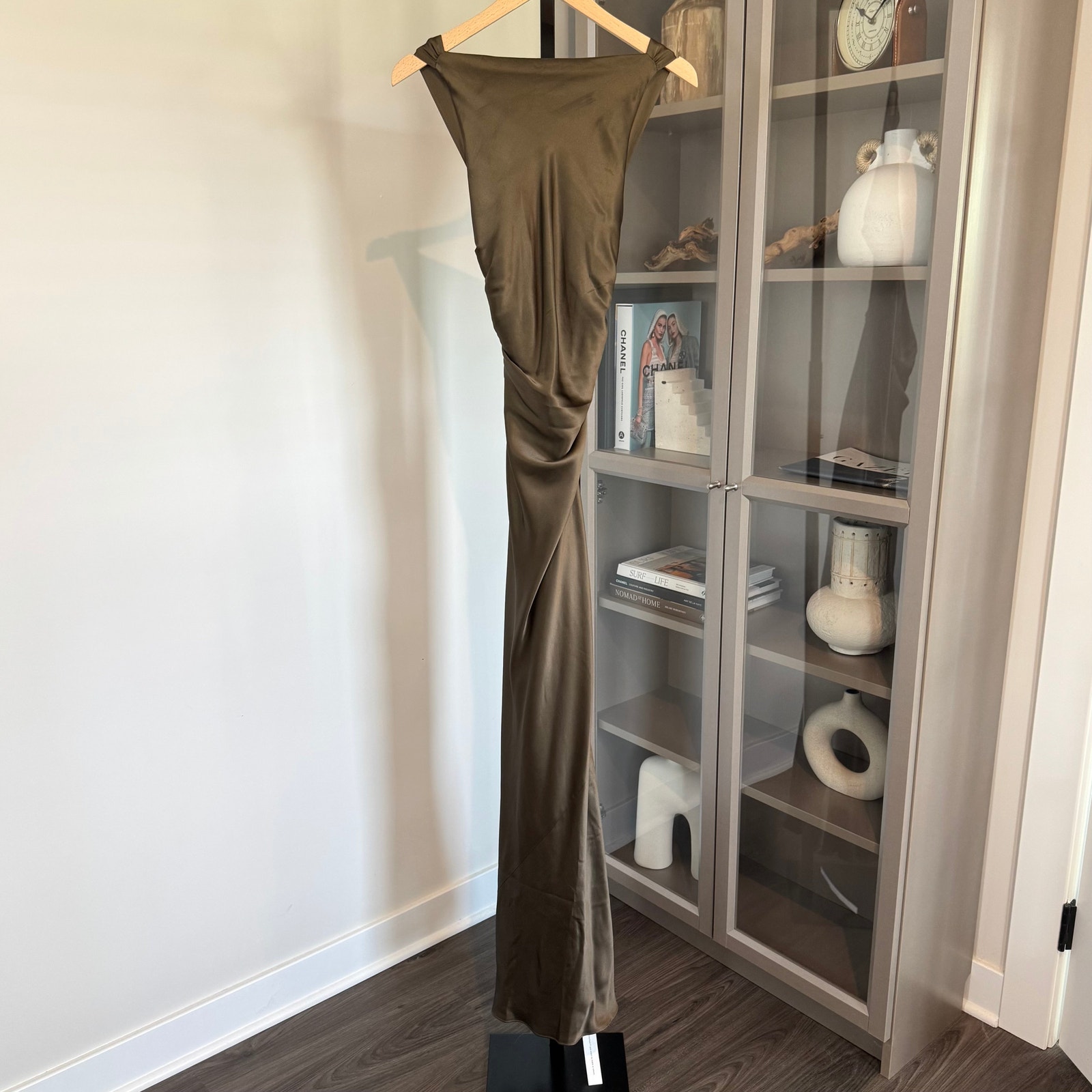 Reformation Anaiis Silk Maxi Dress NEW Morel Brown High Neck Open Back NWT 8