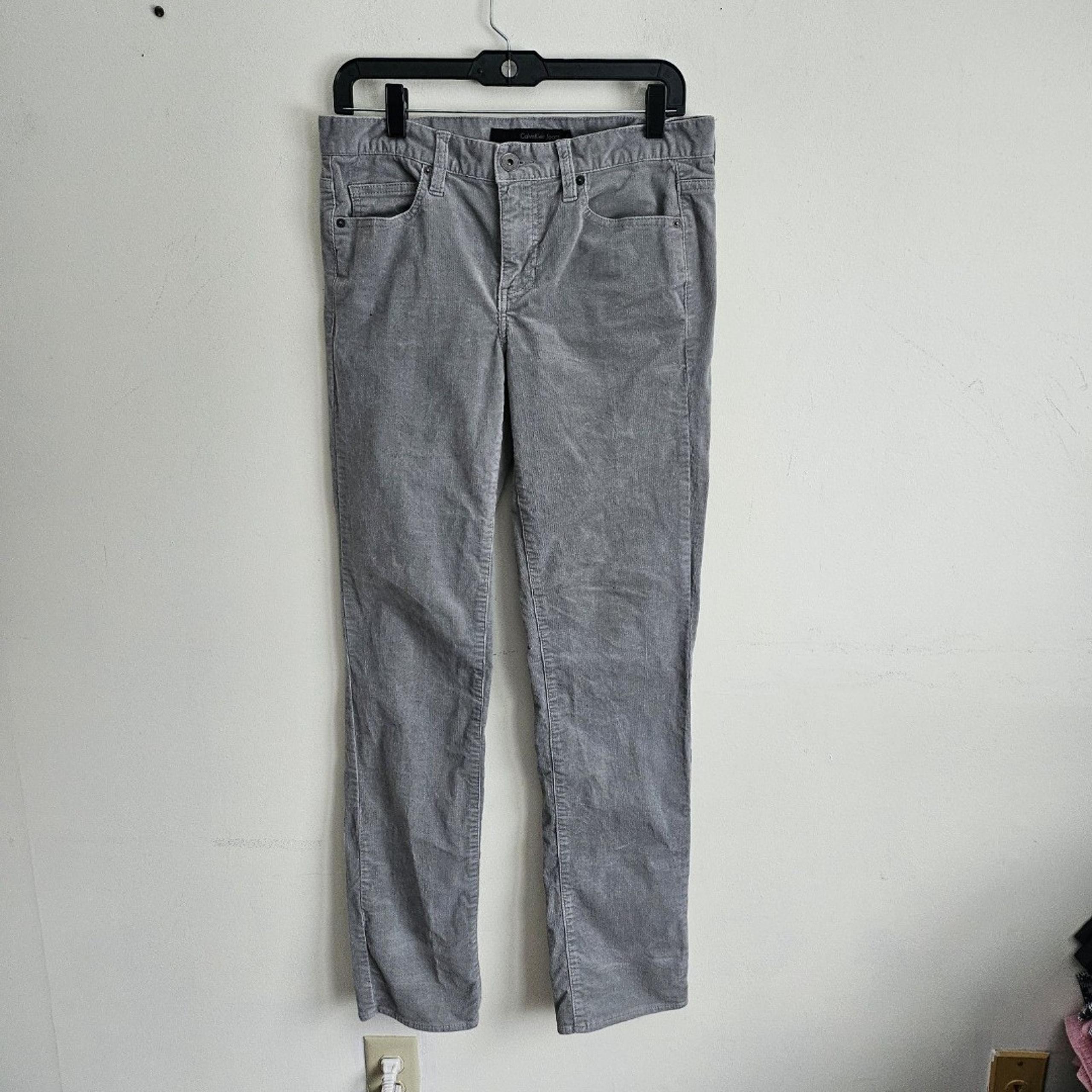 Calvin Klein Light Grey Corduroy Straight Leg Mid Rise Womens Jeans Size 6×33