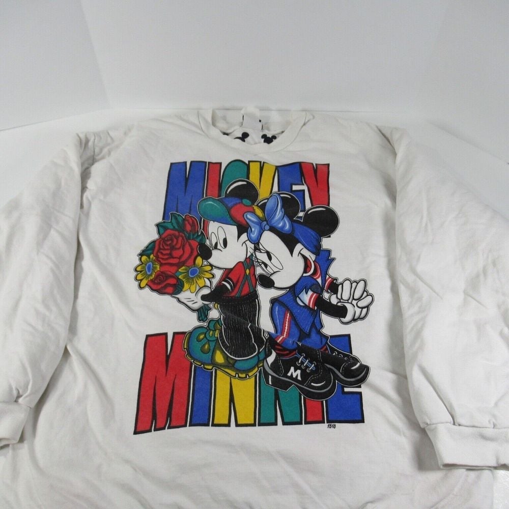 Vintage Mickey Unlimited Mickey & Minnie Double Thick Sweater White Size Large