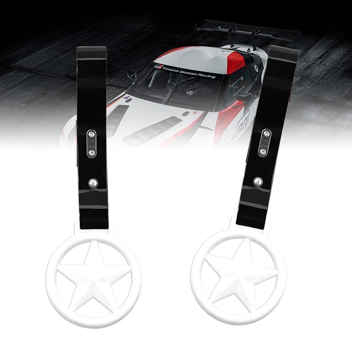 BRAND NEW 2PCS ROUND STAR WHITE JDM TSURIKAWA RING Black Handle Strap Drift