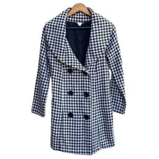 Vintage 80's Trench Wool Blend Large Houndstooth Print Big Shawl Lapel S