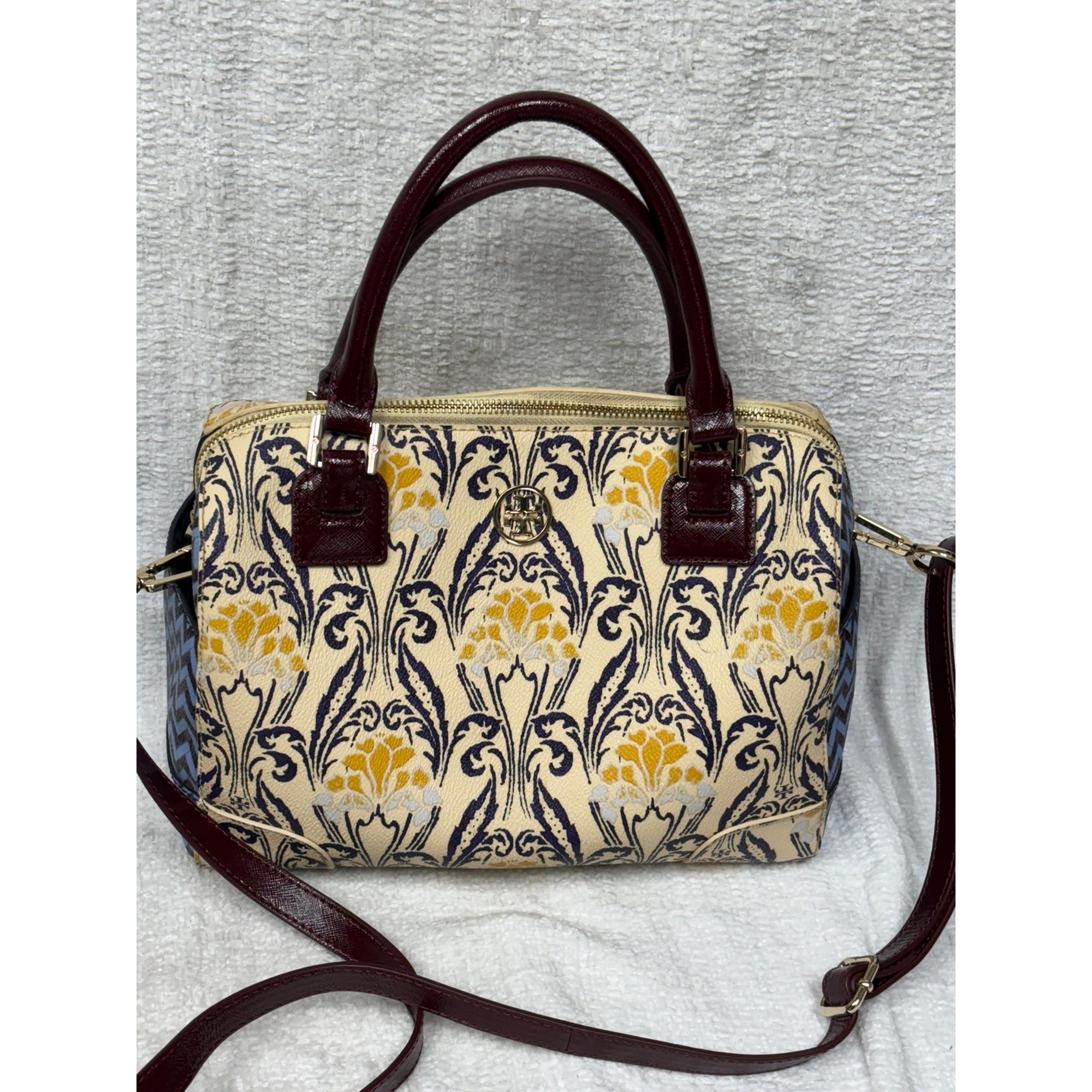 Tory Burch Robinson Cream Blue Satchel Purse #55174