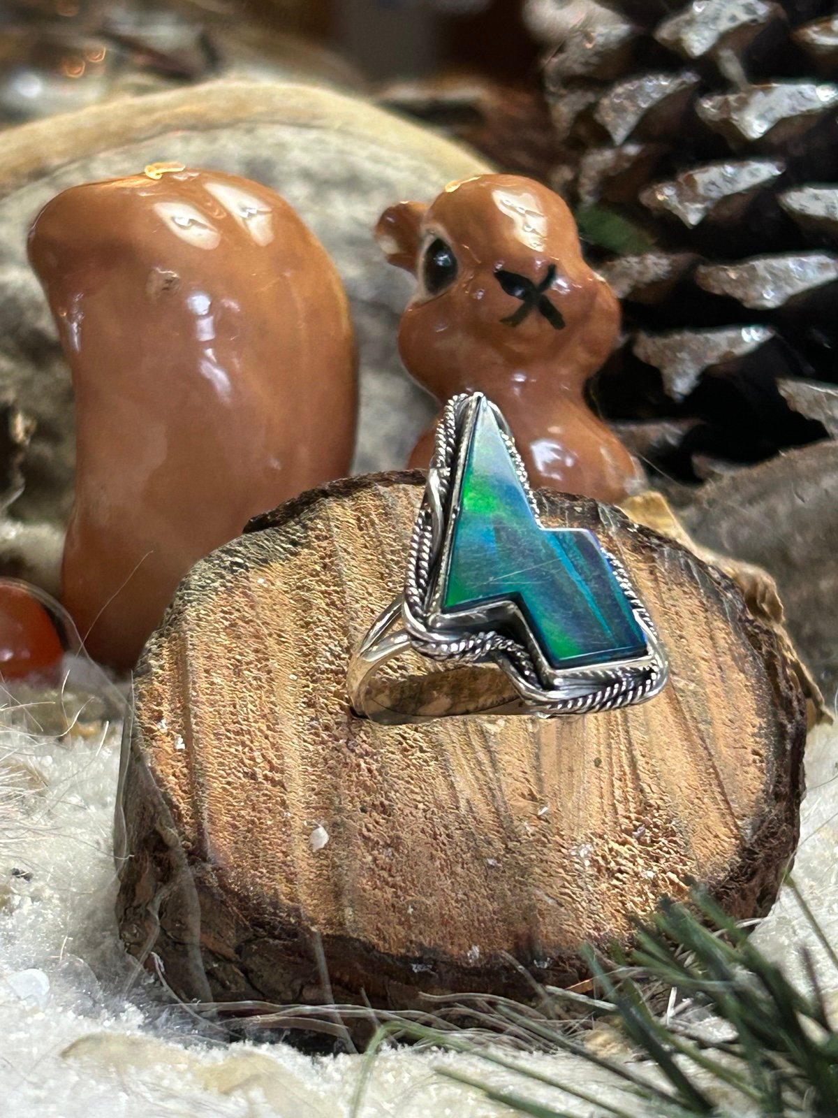 925 Sterling Aurora Opal Size 8