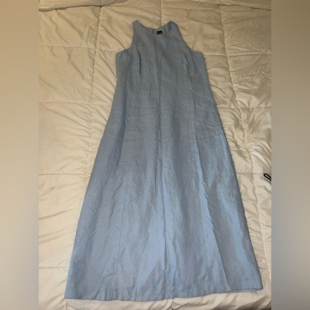 Gap Light Blue Linen Dress Keyhole Back High Neck size 6