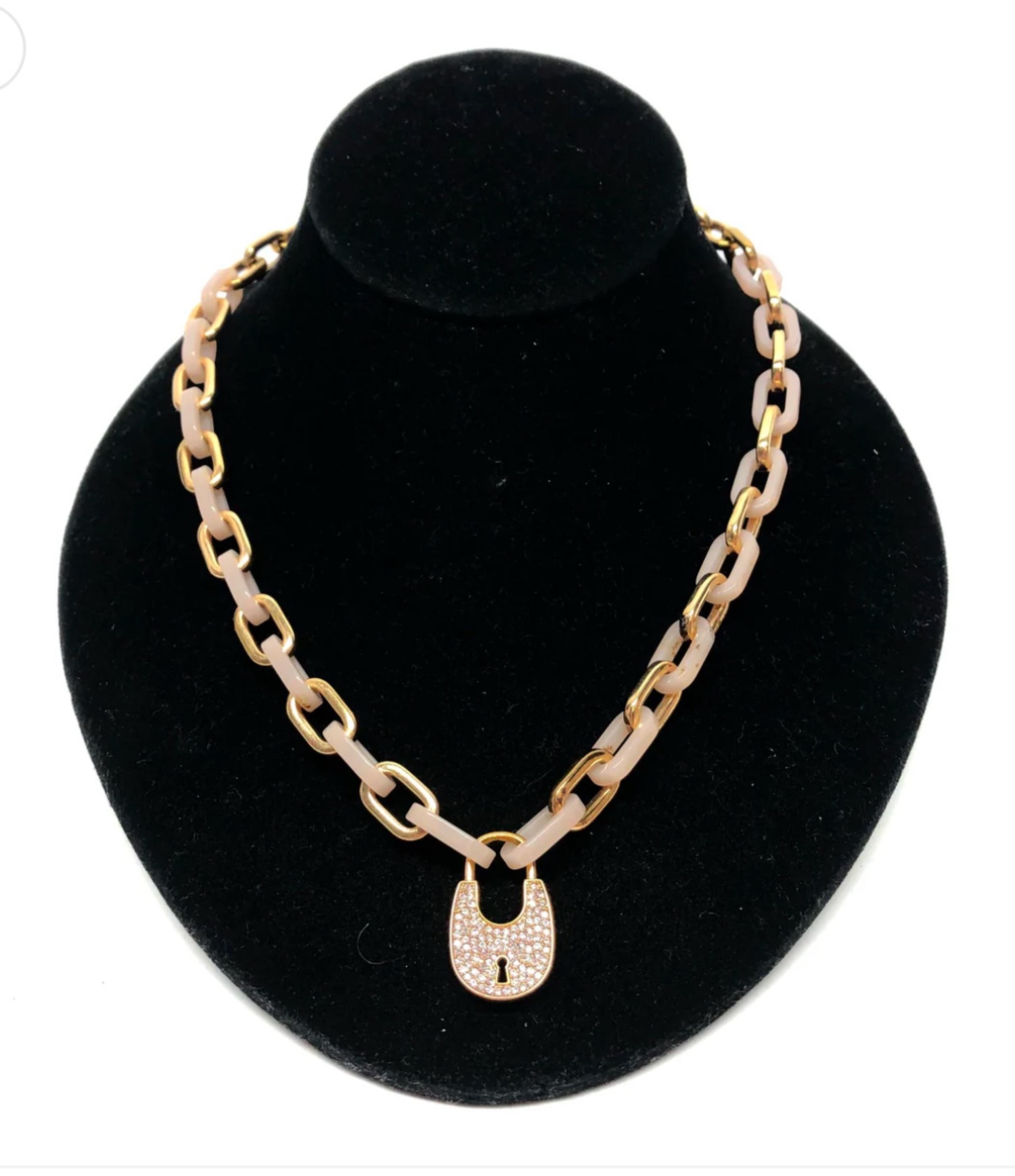 Michael Kors Women Rose Blush / Gold-Tone Acrylic Padlock Necklace
