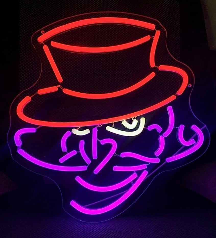 Vivid Bright Purple / Red Long Mustache Magician LED Night Light Room Wall Decor