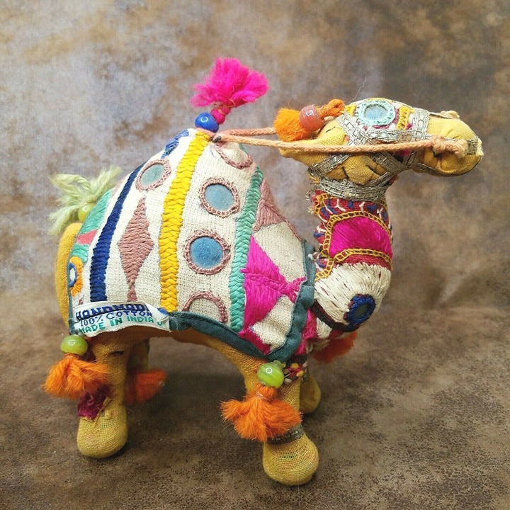 India Folk Art Camel BOHO Rajasthan Handmade 100% Cotton Fabric Mirrors Beads