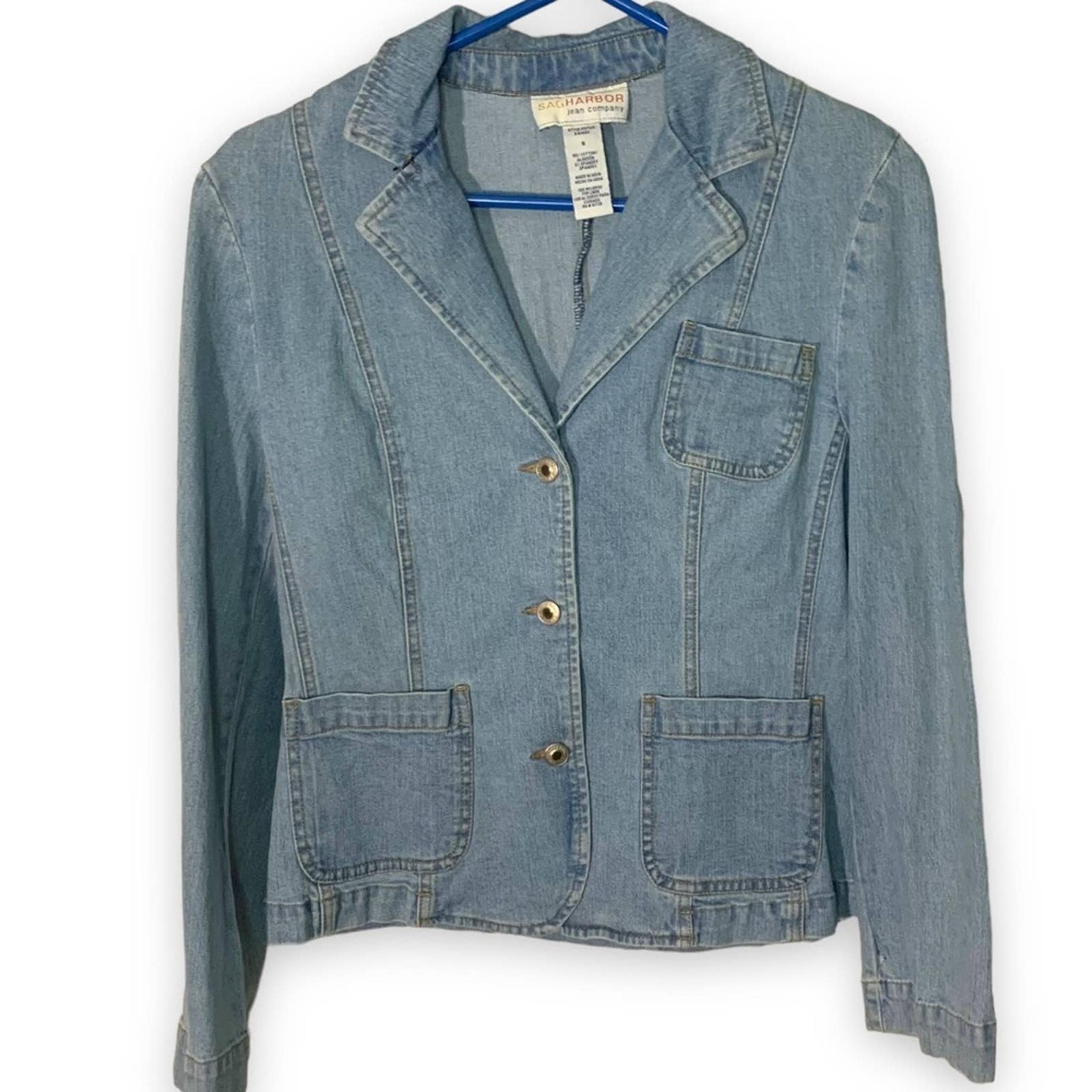 Sag Harbor Women's Size 6 Blue Denim Jean Jacket Cotton Utility Blazer Pockets