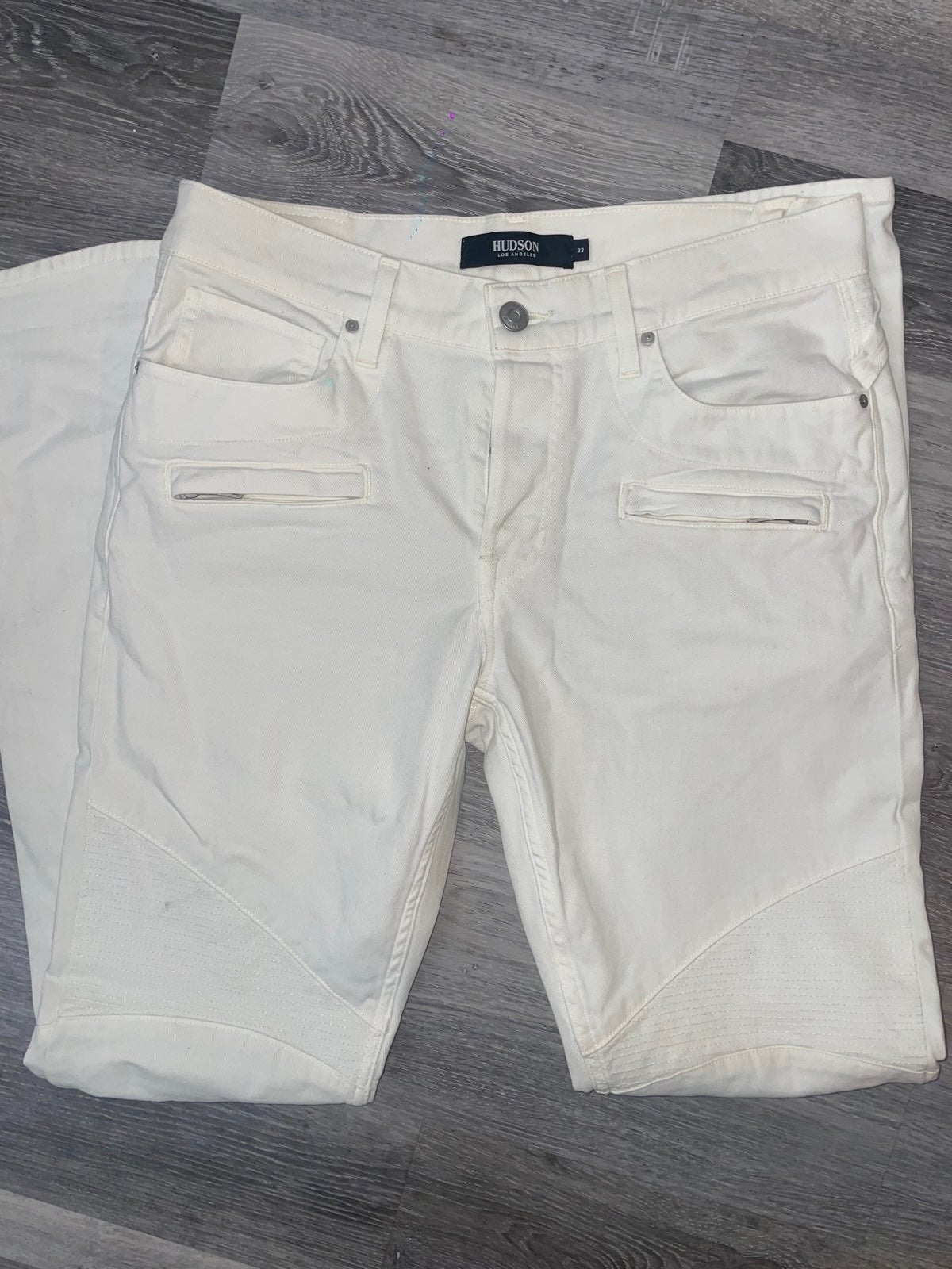 Hudson Mens white jeans blinder biker Sz 33