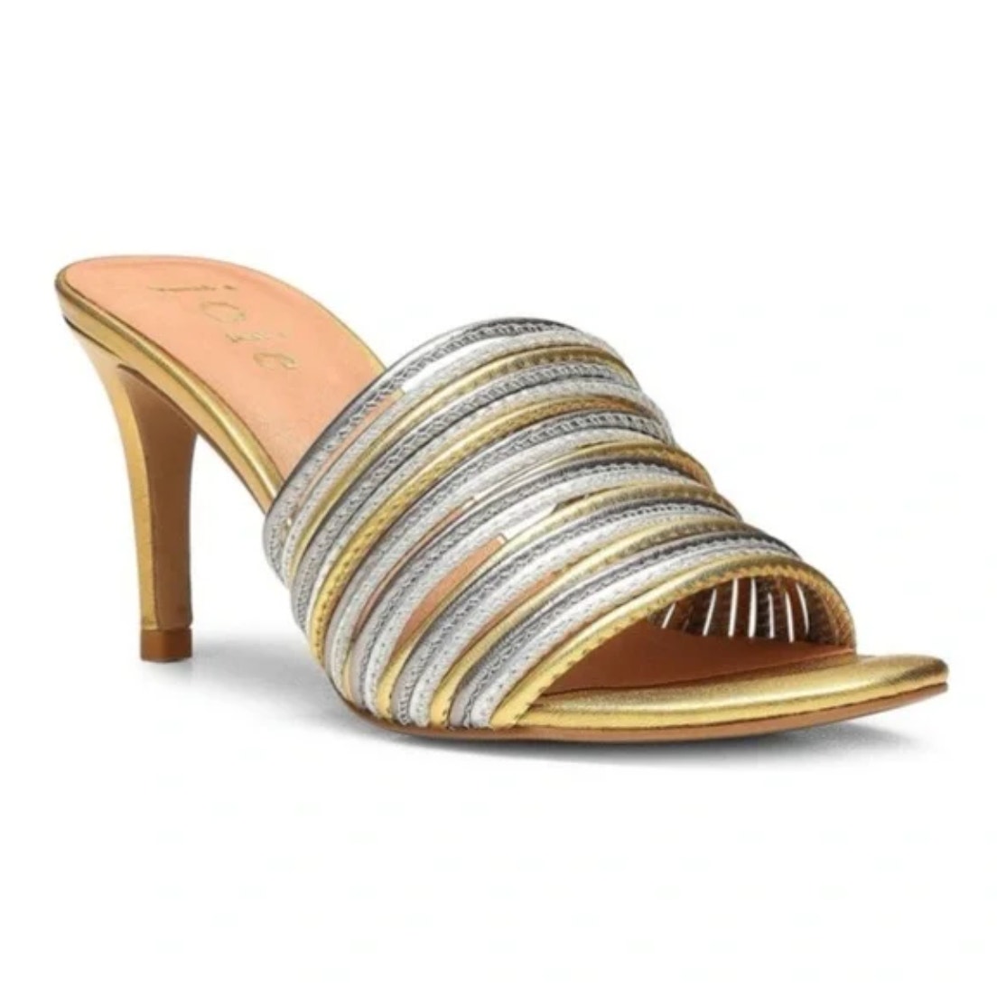 Joie Milani Strappy Sandals Metallic Leather 6.5 Gold Silver NWOT Heels Mules