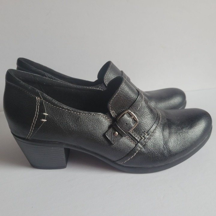 Michel M. Womens Leather Upper Heeled Loafers With Buckle Detail Size 11M Black
