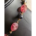 Antique Carved Strawberry Quartz Black Bi-Cone Brass Bead & Hook Clasp Necklace