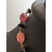 Antique Carved Strawberry Quartz Black Bi-Cone Brass Bead & Hook Clasp Necklace
