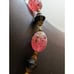 Antique Carved Strawberry Quartz Black Bi-Cone Brass Bead & Hook Clasp Necklace