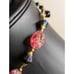 Antique Carved Strawberry Quartz Black Bi-Cone Brass Bead & Hook Clasp Necklace
