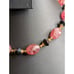 Antique Carved Strawberry Quartz Black Bi-Cone Brass Bead & Hook Clasp Necklace
