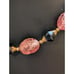 Antique Carved Strawberry Quartz Black Bi-Cone Brass Bead & Hook Clasp Necklace