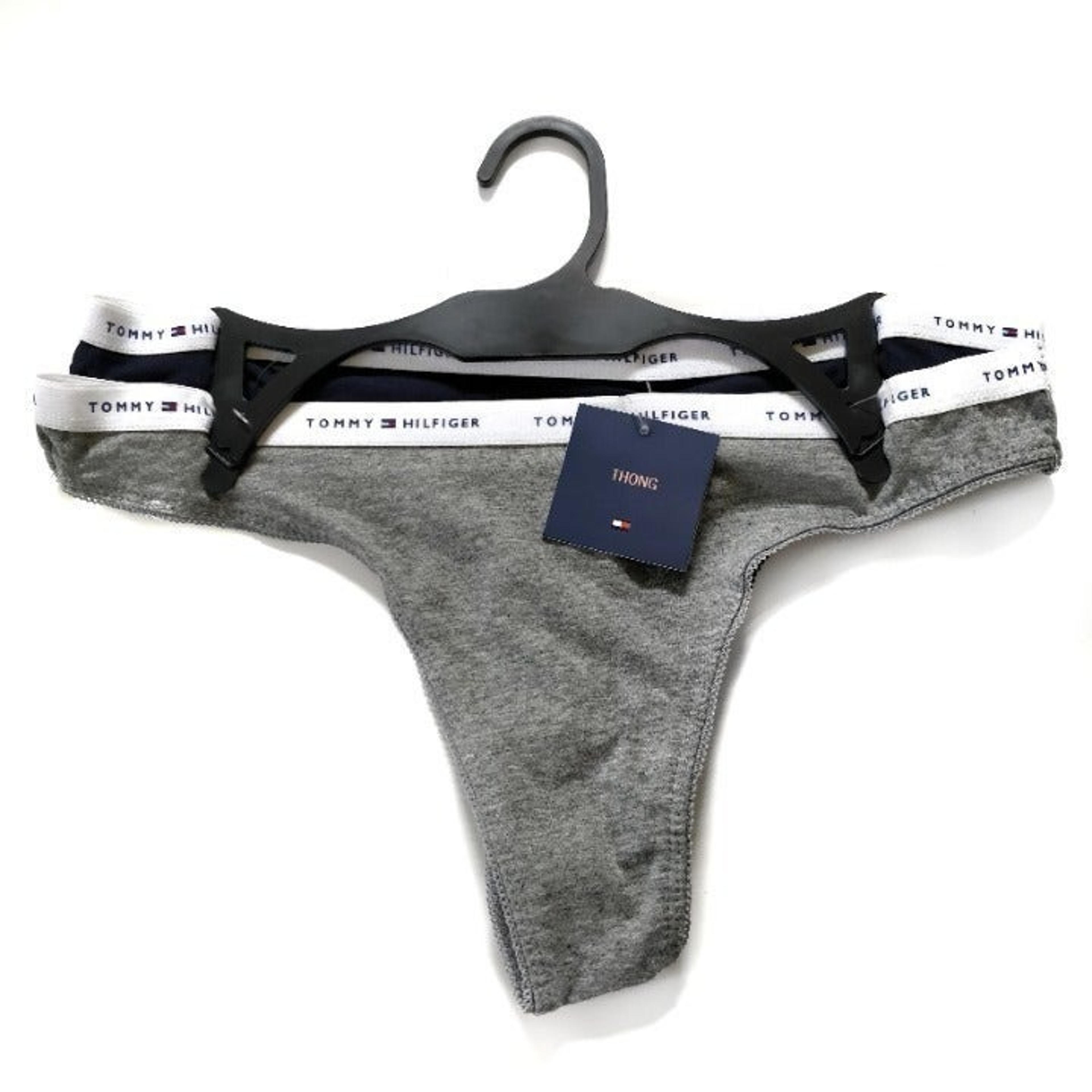 L Tommy Hilfiger Thongs 2pk, Gray Navy