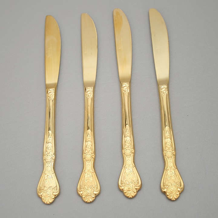 Rogers 4-Dinner Knives Knife Stanley Roberts Royalty Electroplate Gold Flatware