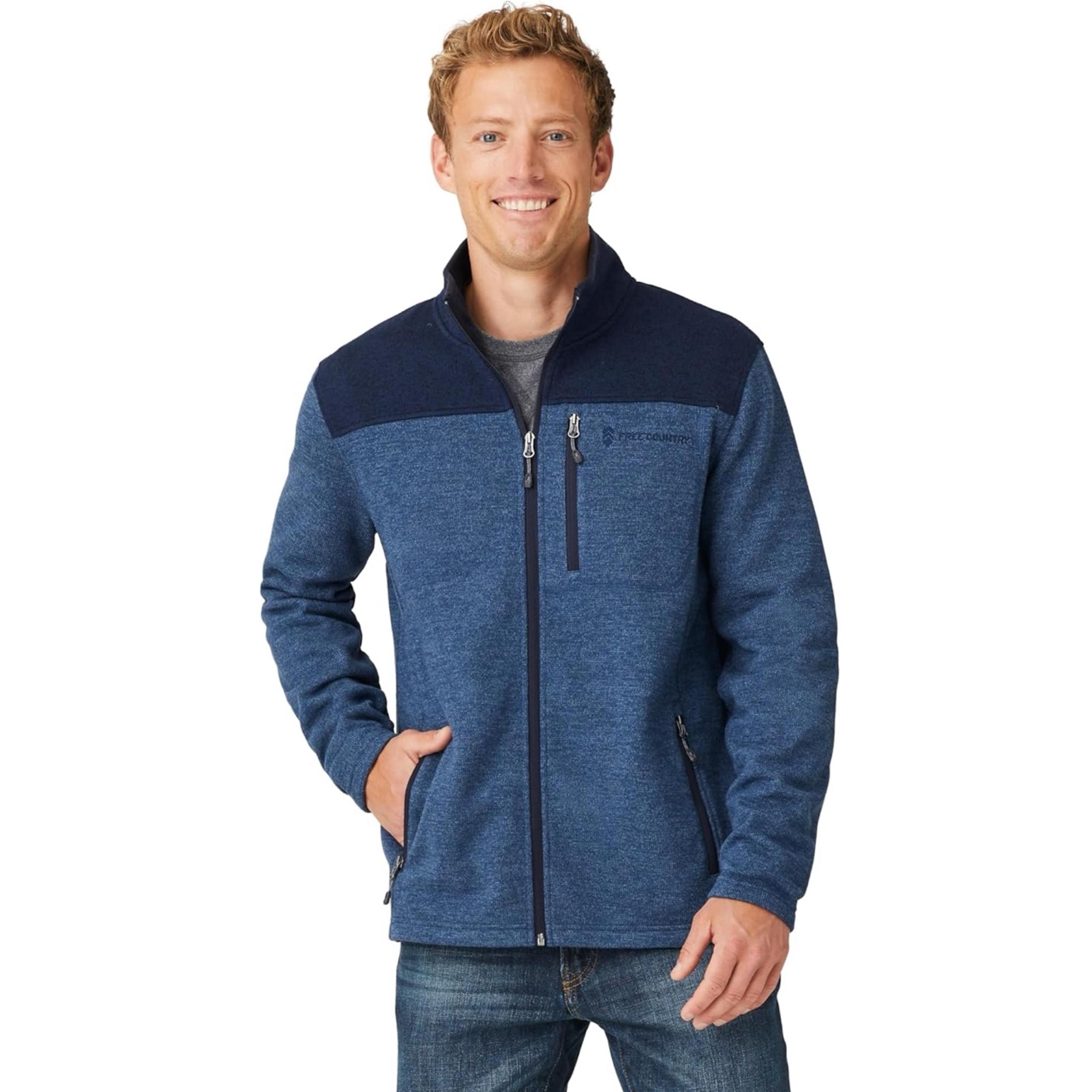 Free Country Men's Frore II Knit Fleece Jacket Sz Medium Blue Full Zip Collared