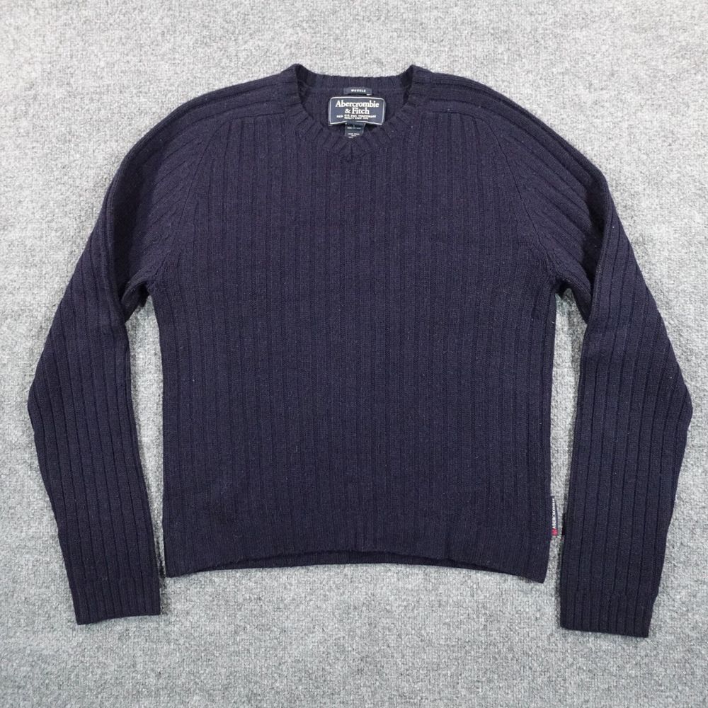 Vintage Abercrombie Fitch Sweater Men L Blue Lambswool Blend Chunky 90s 11929