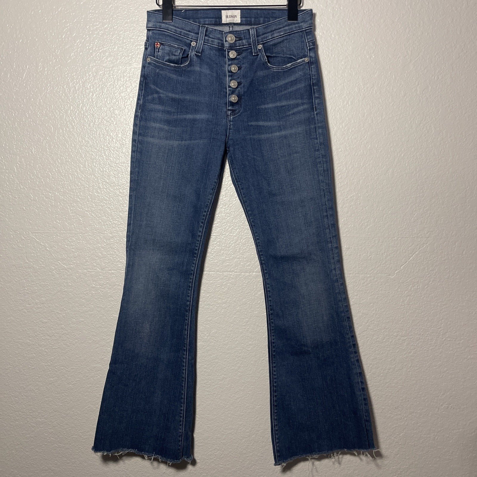 Hudson Jeans Jodi High Waist Raw Hem Flare Stretch Button Fly 26