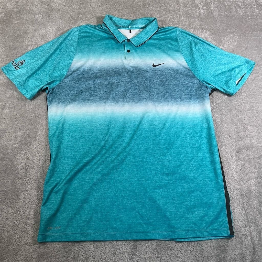 Nike Tiger Woods Velocity Glow Stripe Polo Mens XL Teal Golf Short Sleeve 685861