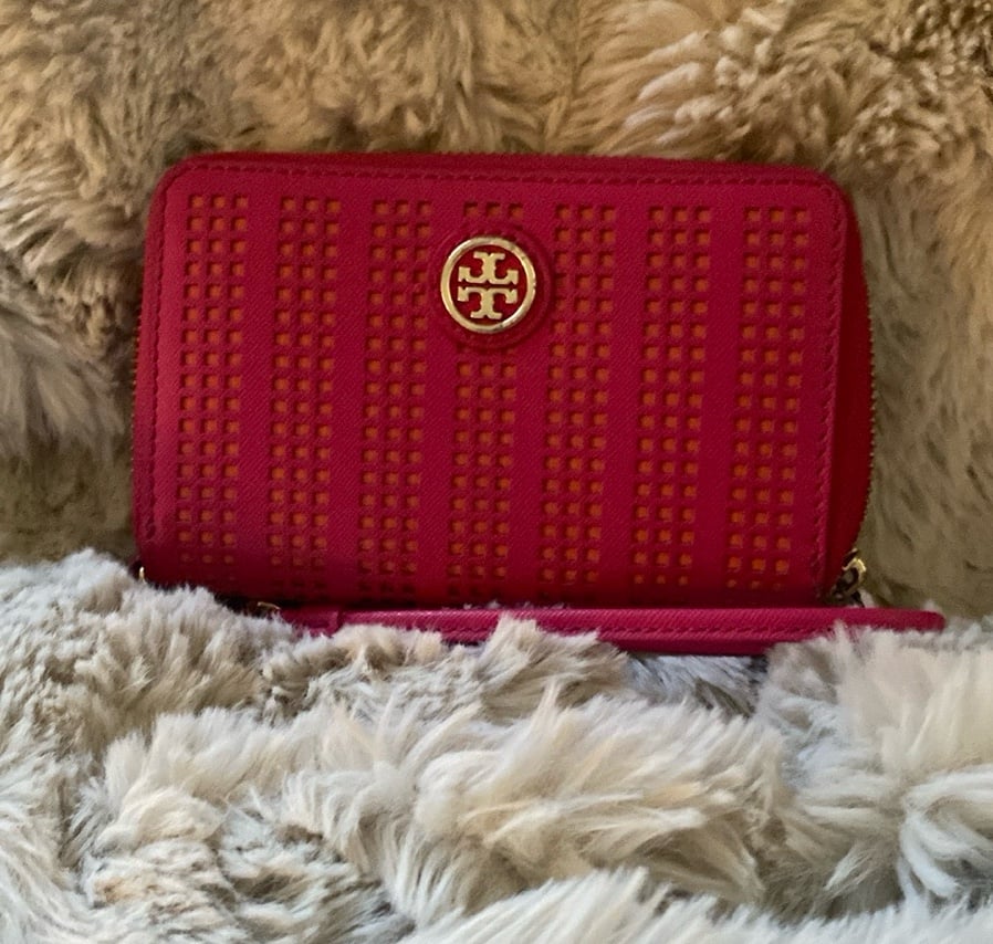 Tory Burch Hot pink and orange wristlet