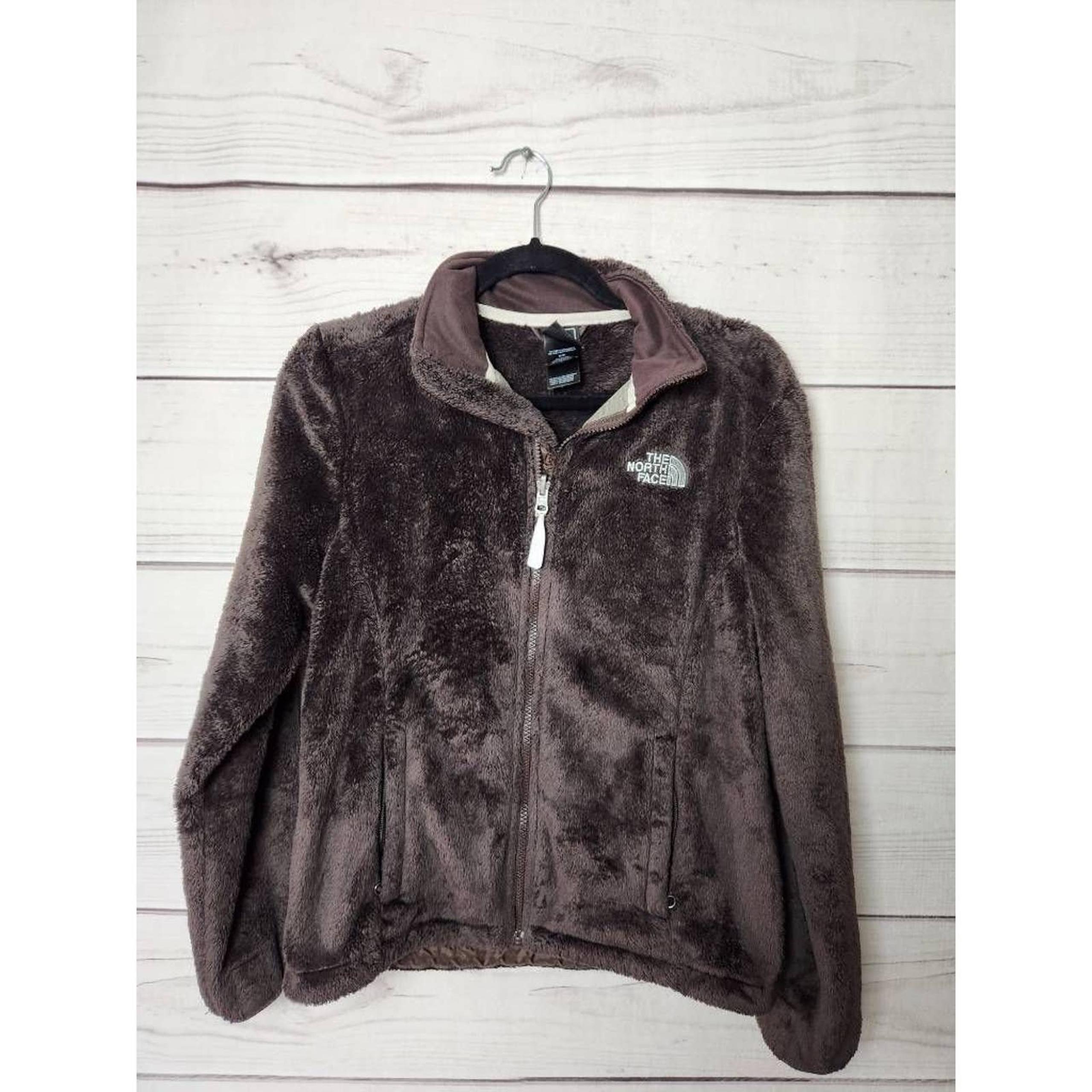 The North Face Womens Fleece Jacket Brown Full Zip Pockets Mock Neck Logo S