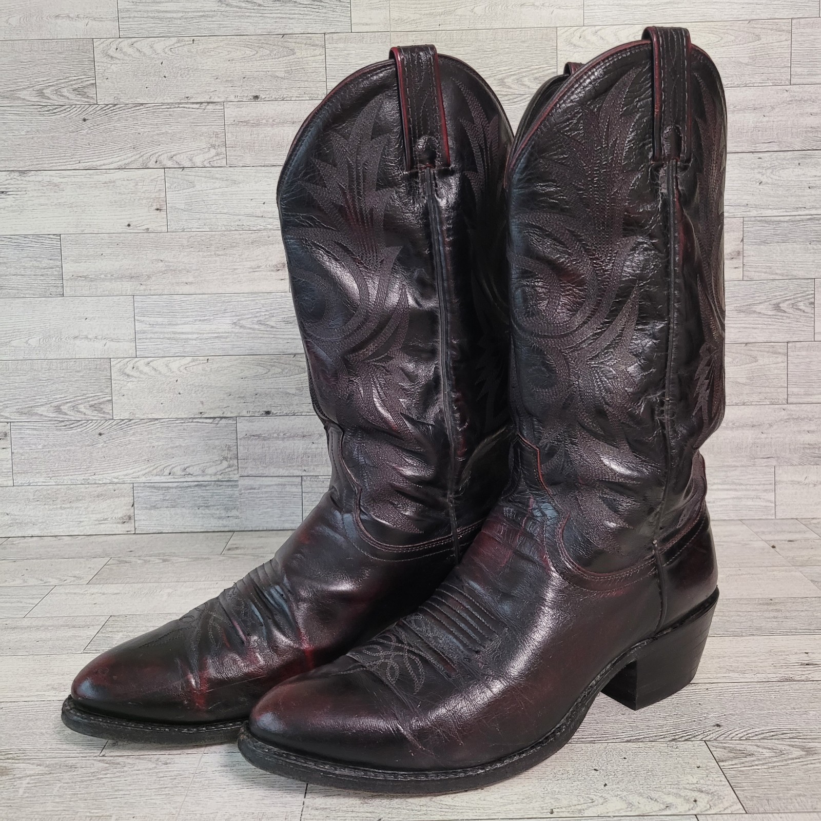 Men's Dan Post Western Black Cherry Kangaroo Leather Rodeo Cowboy Boots Size 9