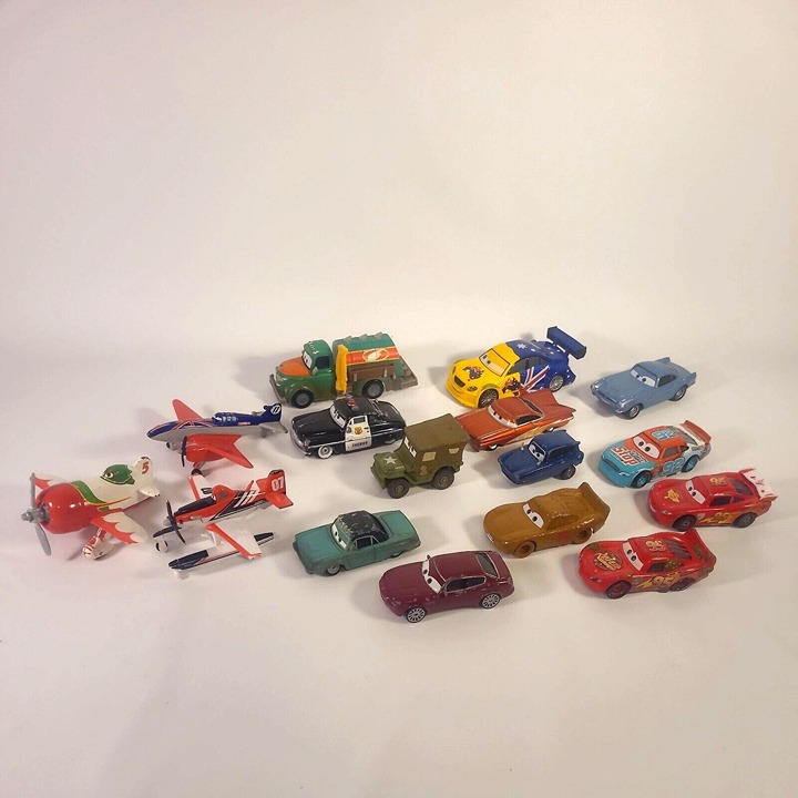 Lot Of 16 Disney Pixar Cars And Planes Die-cast Figures Racecars Hotrods Cop