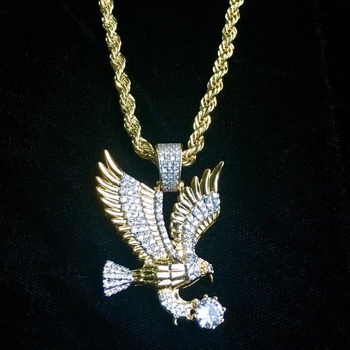 EAGLE DIAMONDS CZ 18K GOLD CHAIN ITALY