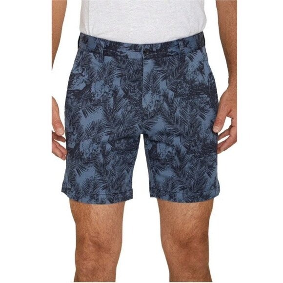 Slate Stone Mens Blue Tropical Print Cotton Long Shorts Pockets Sz 34 NWT