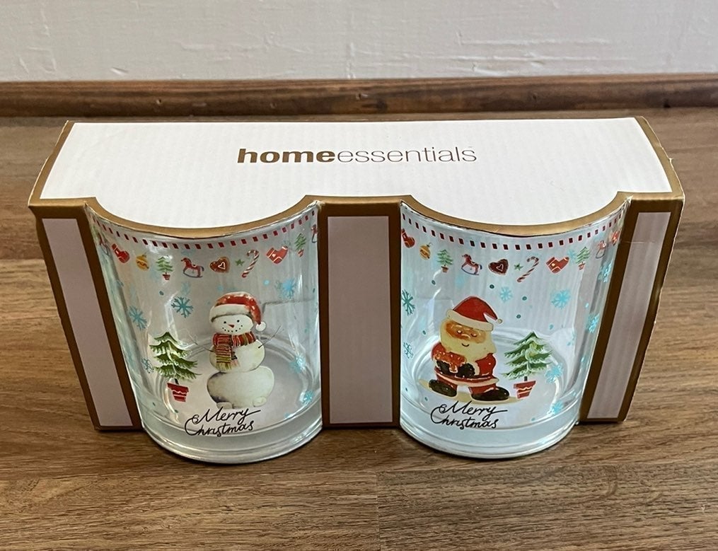 NWT Home Essentials Set of Two Double Old Fashioned Christmas Glasses 13 Oz.