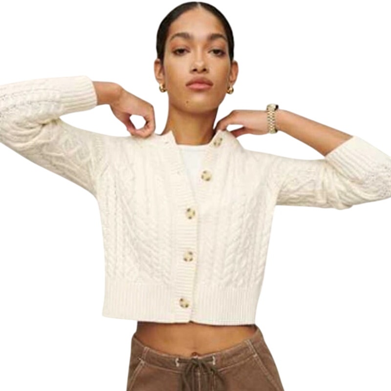 Reformation XS Womens Foret Cable Knit Cardigan Cropped Long Sleeve