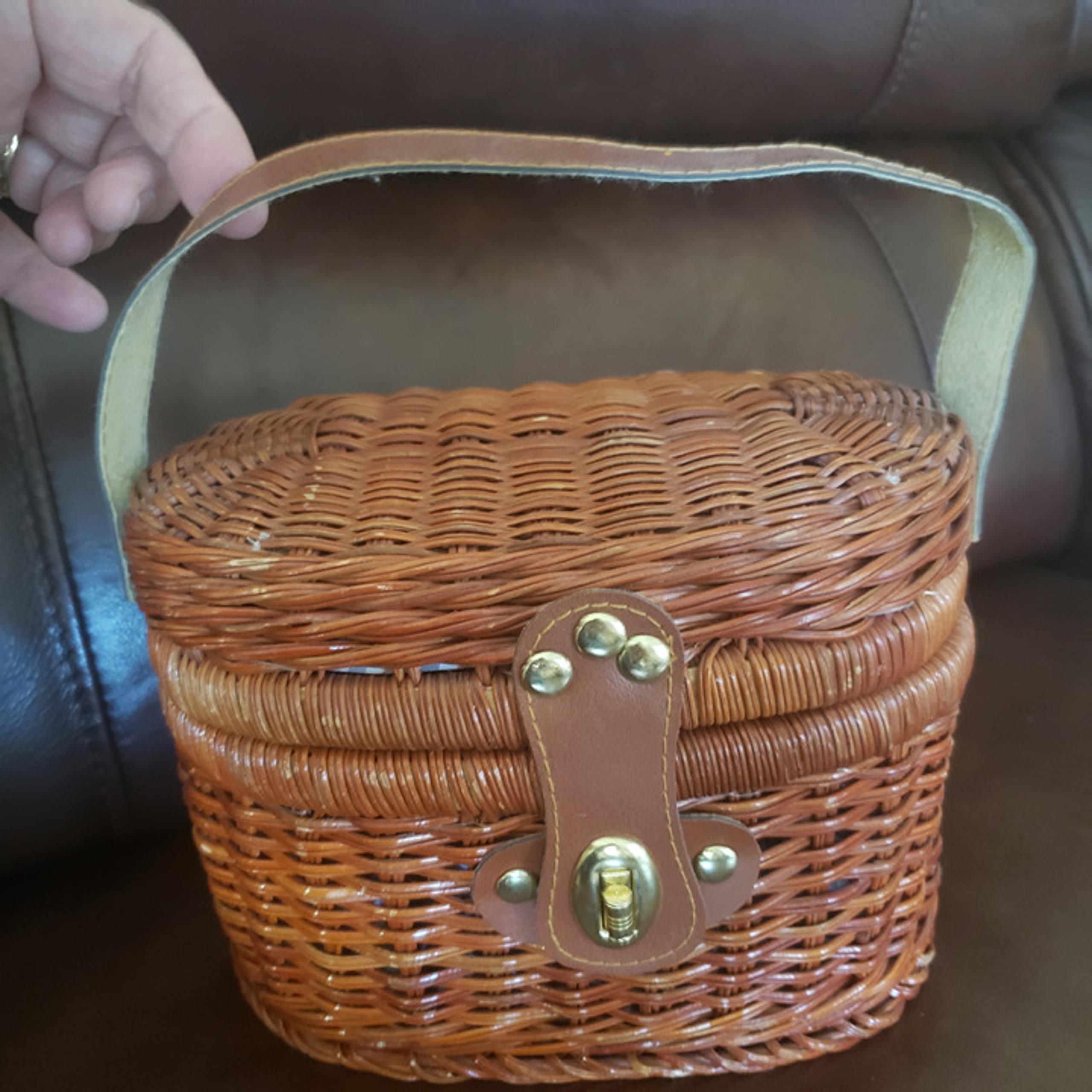 Vintage Denton Childrens Porcelain Picnic Set Wicker Basket
